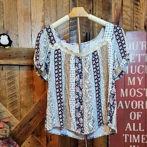 Floral Patchwork Blouse with Lace Accents